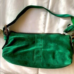 Green suede coach bag